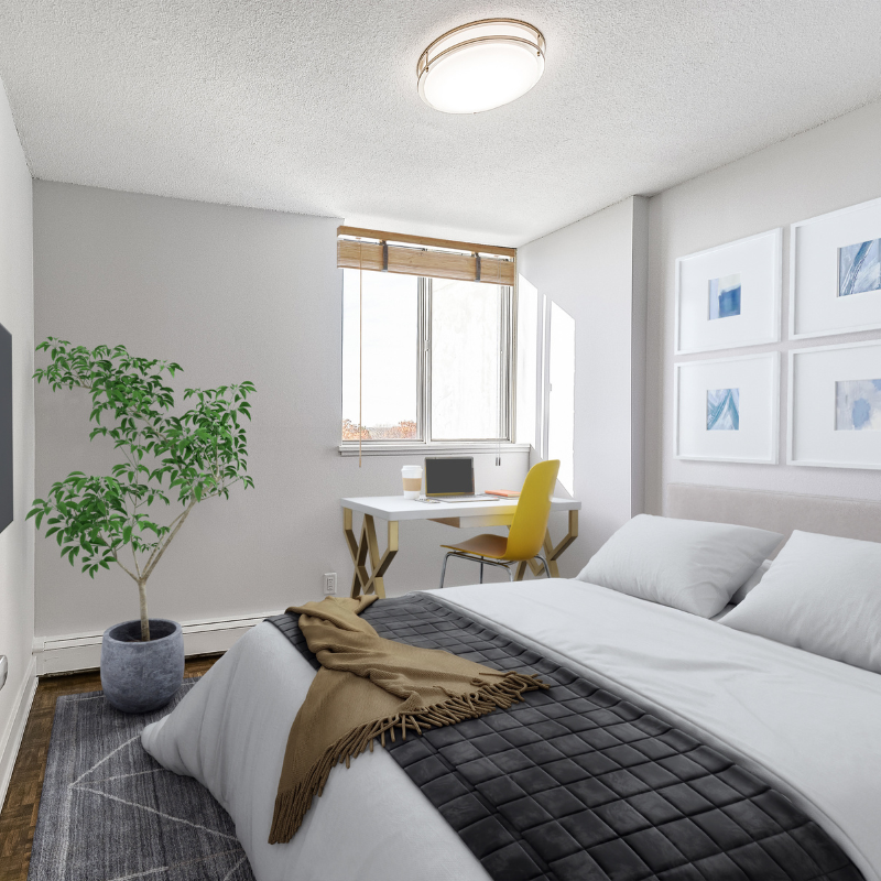 Staged bedroom at Marlborough Court.